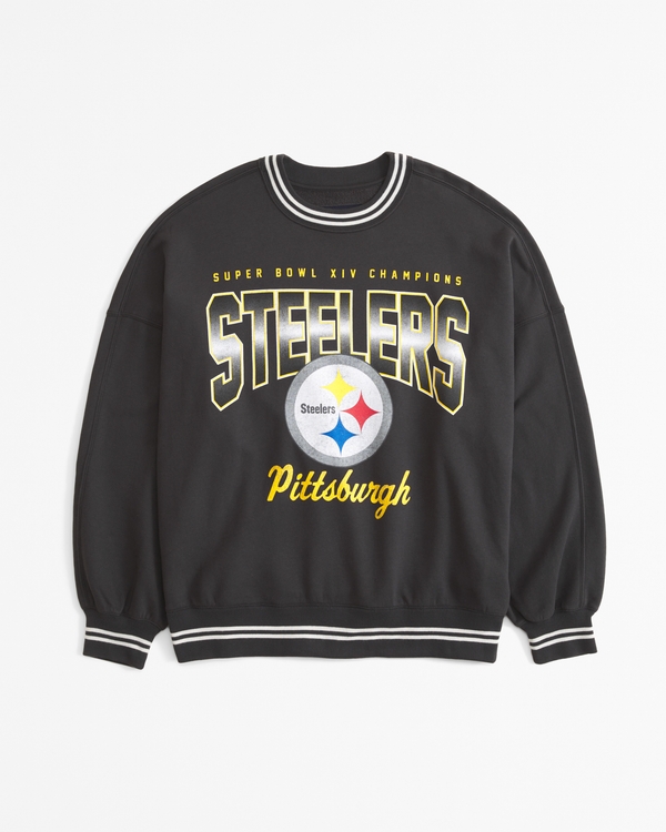 Pittsburgh Steelers Graphic Oversized Sunday Crew, Dark Gray - Steelers view 1