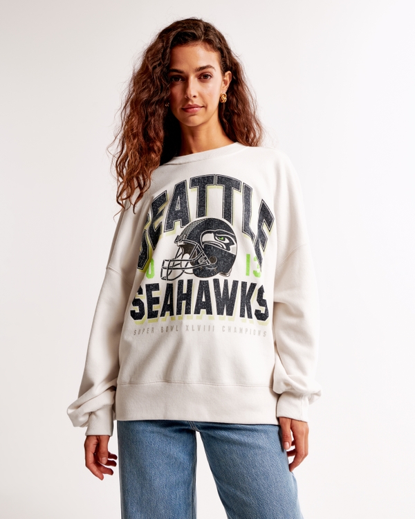 Seattle Seahawks Graphic Oversized Sunday Crew, Cream