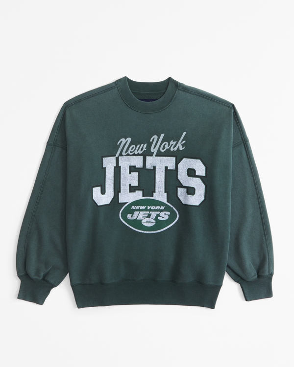 New York Jets Graphic Oversized Sunday Crew, Dark Green - Jets view 1