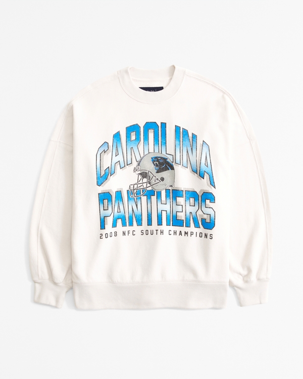 Carolina Panthers Graphic Oversized Sunday Crew, Cream - Panthers view 1