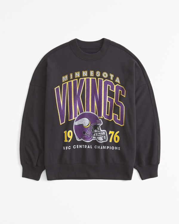 Minnesota Vikings Graphic Oversized Sunday Crew, Black - Vikings view 1
