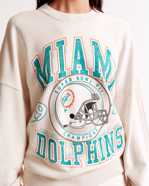 Miami Dolphins Graphic Oversized Sunday Crew, Cream