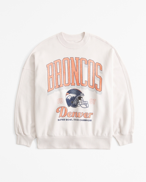 Denver Broncos Graphic Oversized Sunday Crew, Cream - Broncos view 1