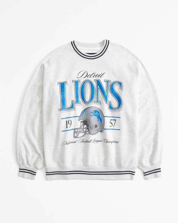 Detroit Lions Graphic Oversized Sunday Crew, Light Heather Gray - Lions view 1