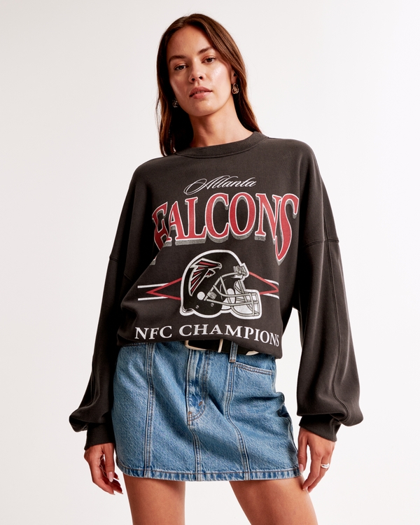 Atlanta Falcons Graphic Oversized Sunday Crew, Dark Grey - Falcons view 1