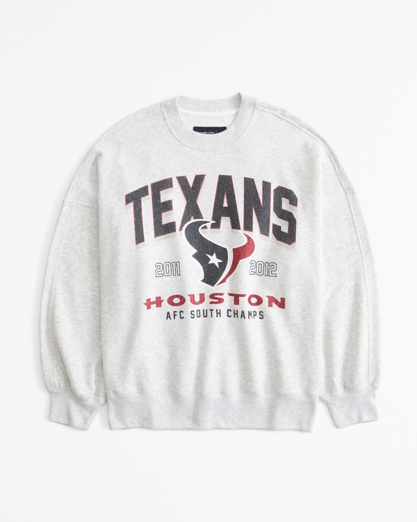 Houston Texans Graphic Oversized Sunday Crew, Light Heather Gray - Texans view 1