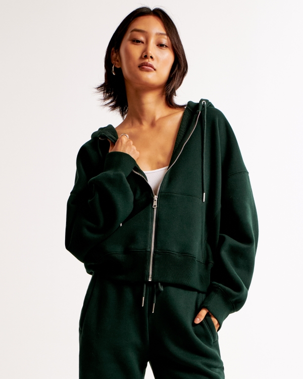 Essential Ribbed Sunday Hooded Full-Zip, Deep Green