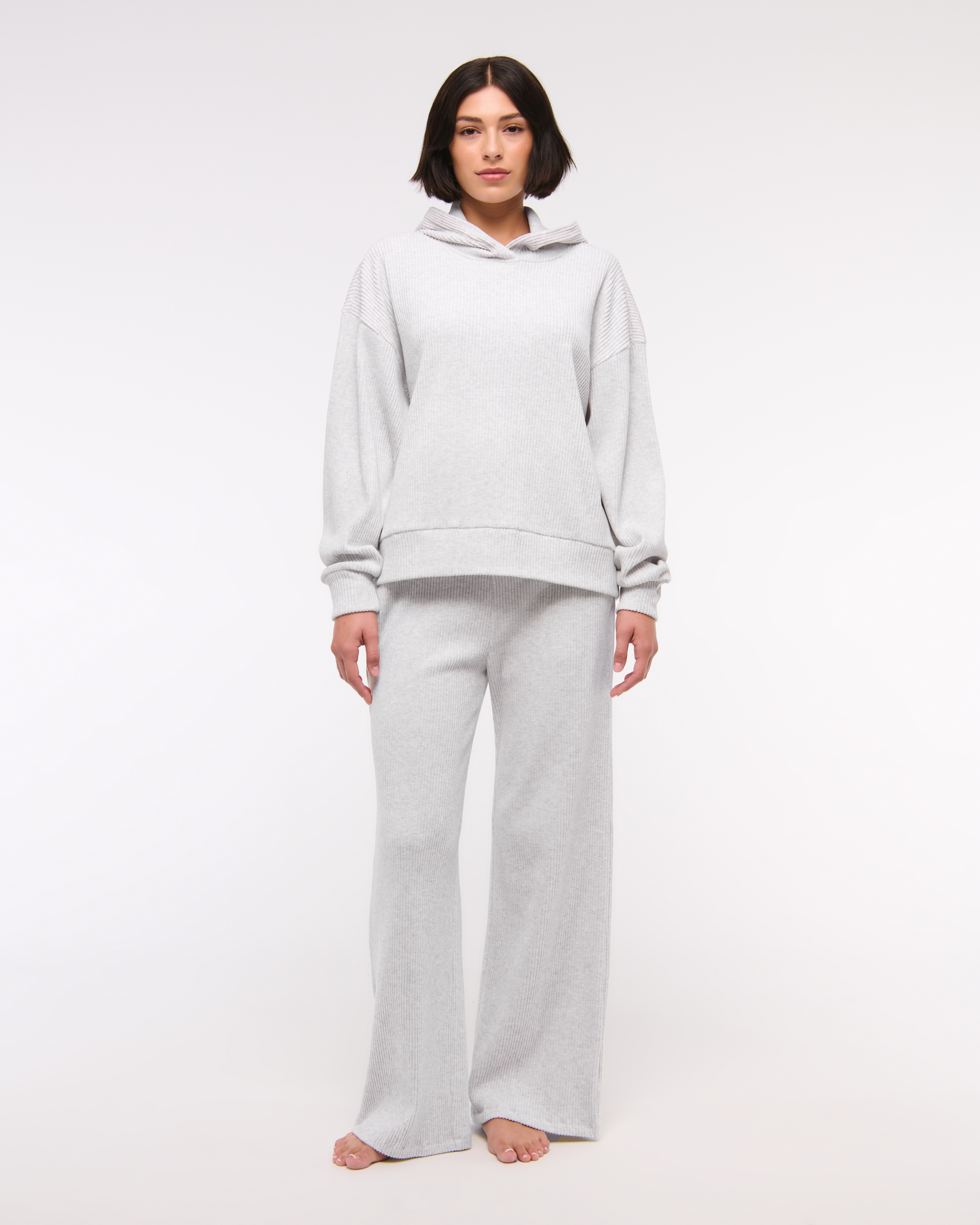Abercrombie & Fitch Lounge Cozy Rib Hoodie In Gray