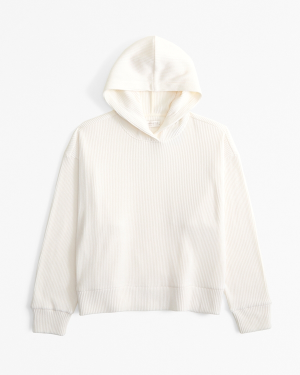 Lounge Cozy Rib Hoodie, Cream view 1