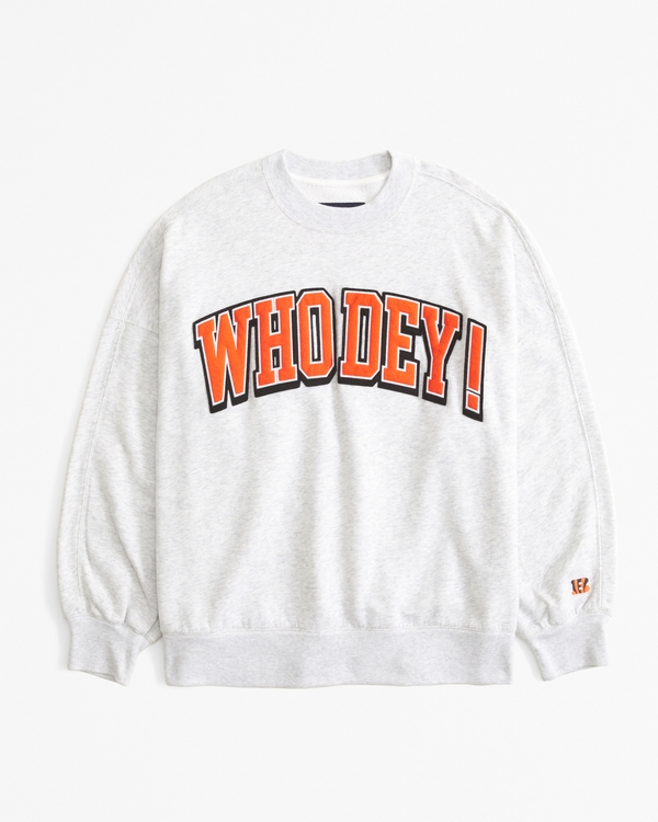 Cincinnati Bengals Graphic Oversized Sunday Crew, Light Heather Grey - Bengals view 1