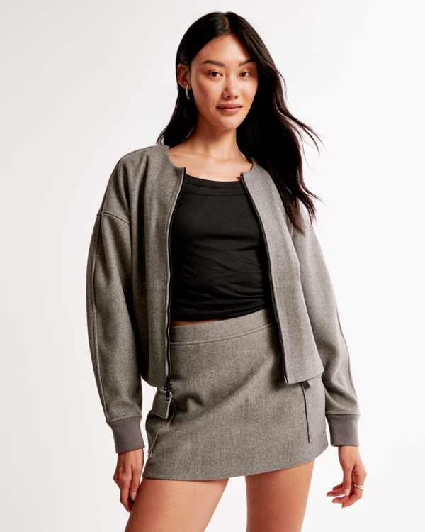 Felted Bomber Full-Zip, Dark Gray