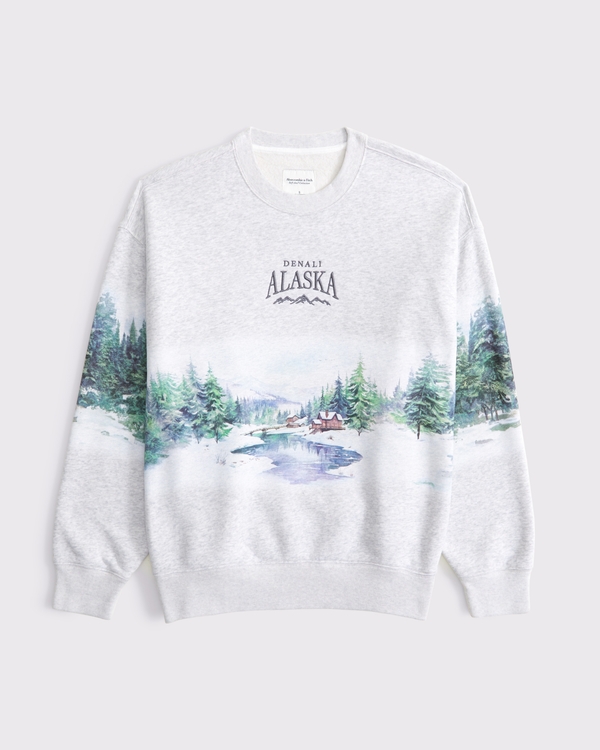 Scenic Denali Vintage Sunday Crew, Light Gray view 1