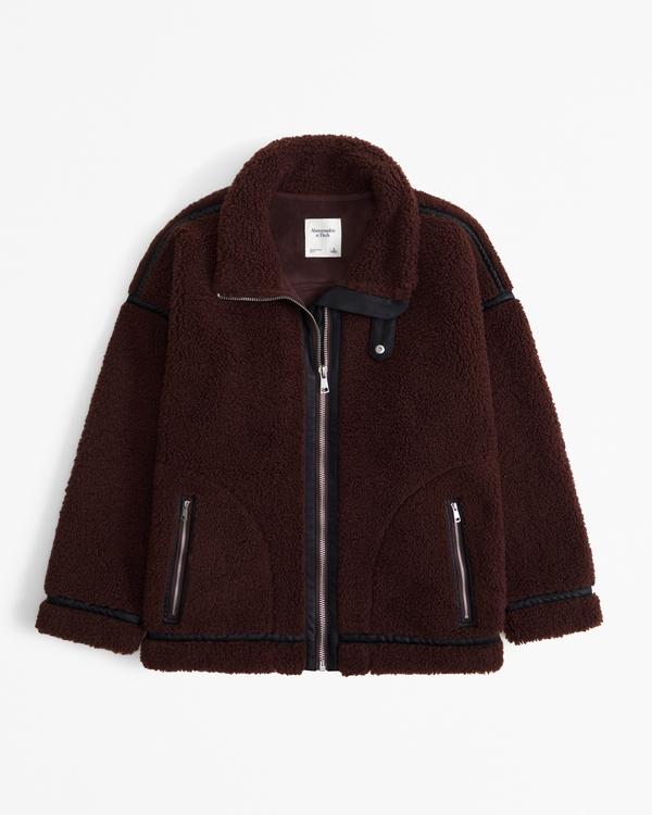 Contrast Trim Sherpa Aviator Jacket, Brown view 1