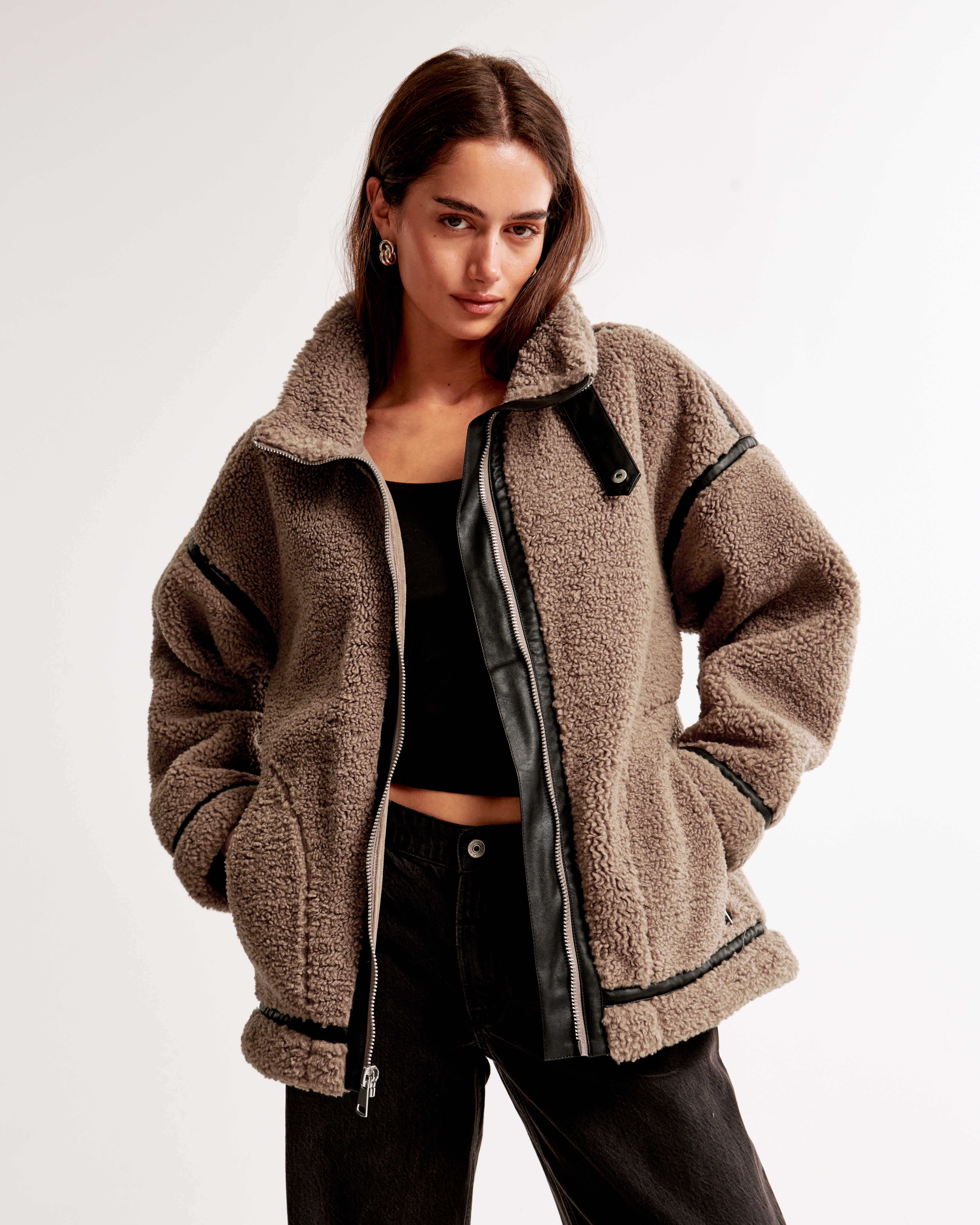 Abercrombie sale faux leather and Sherpa coat