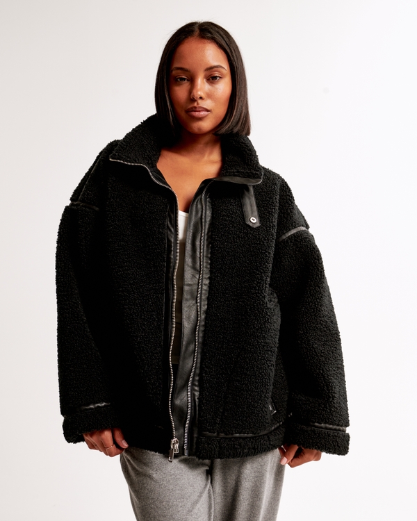Women's Contrast Trim Sherpa Aviator Jacket | Women's Clearance