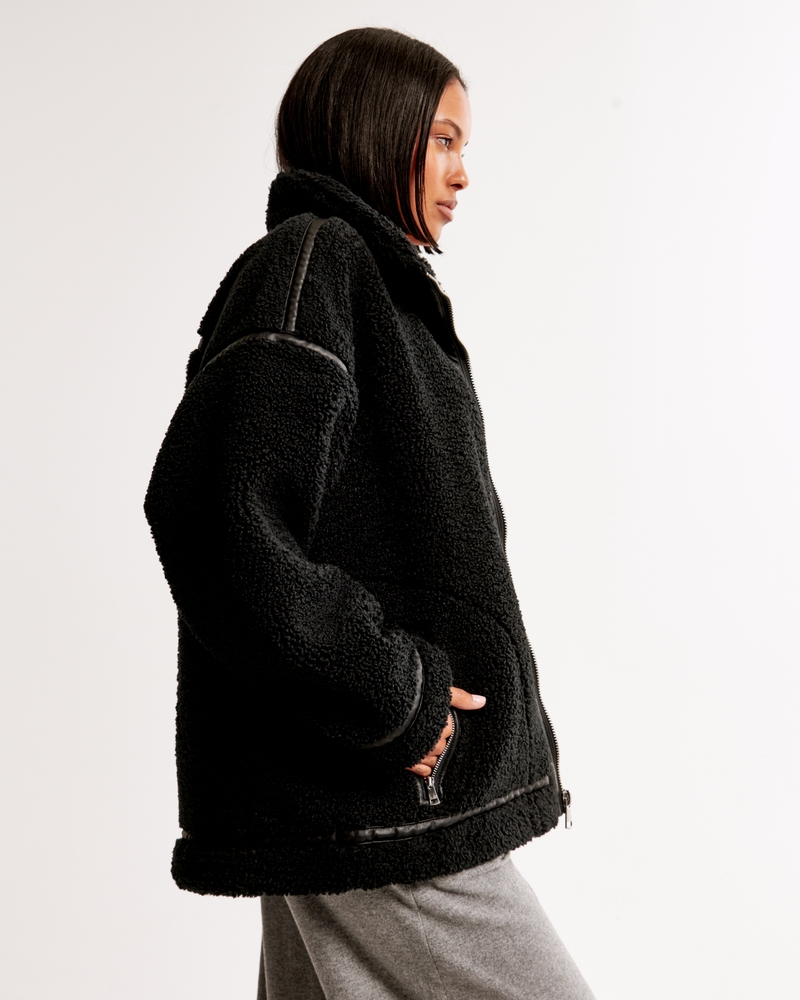 Contrast Trim Sherpa Aviator Jacket