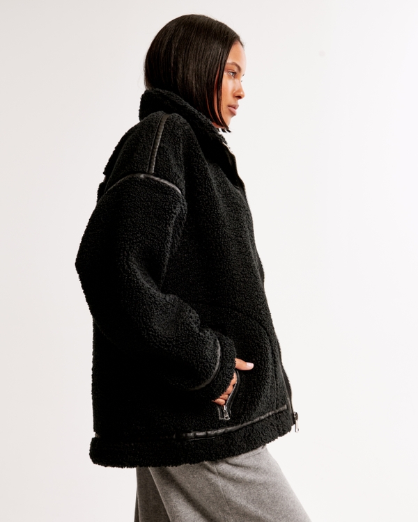 Women's Contrast Trim Sherpa Aviator Jacket | Women's Clearance