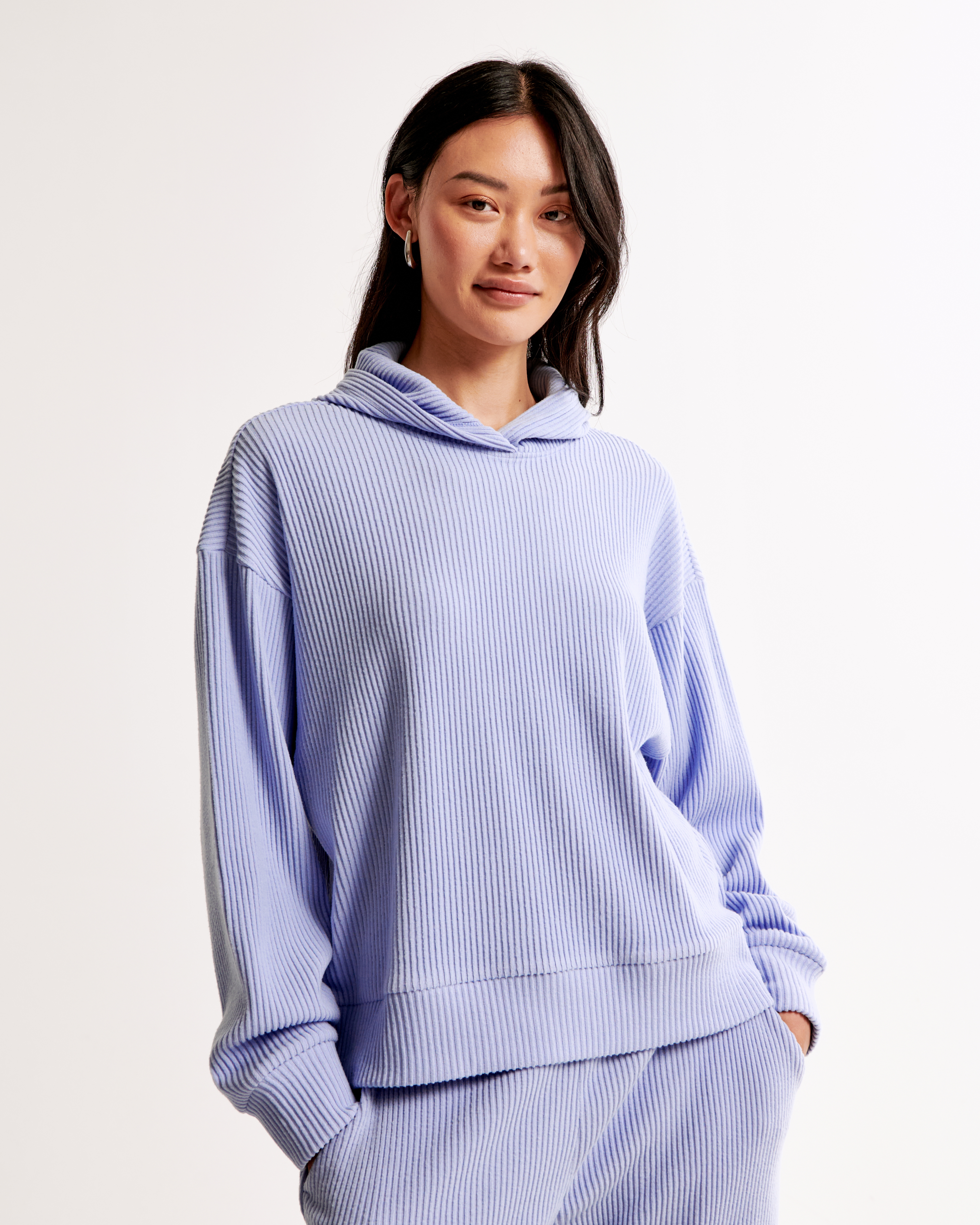 Abercrombie & Fitch Lounge Cozy Rib Hoodie In Blue