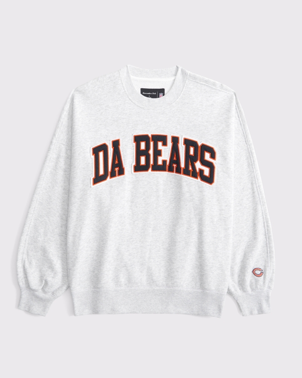 Chicago Bears Graphic Oversized Sunday Crew, Light Heather Gray - Bears view 1