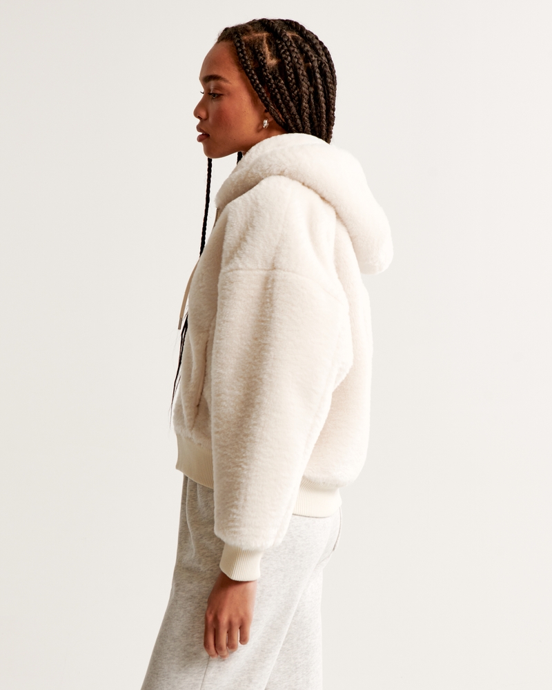 Cropped Faux Fur Hooded Full-Zip