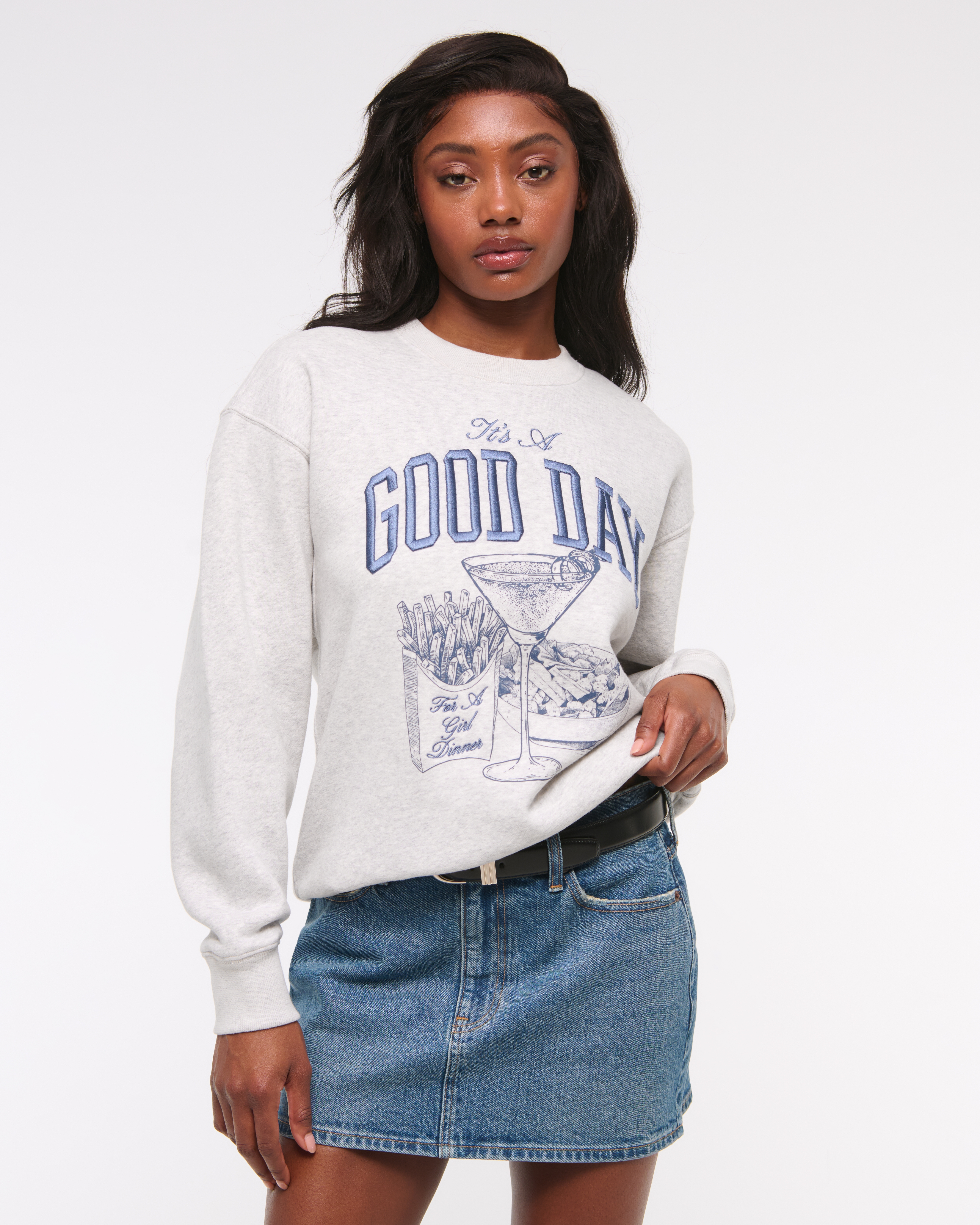 Abercrombie & Fitch Good Day Graphic Sunday Crew In Gray