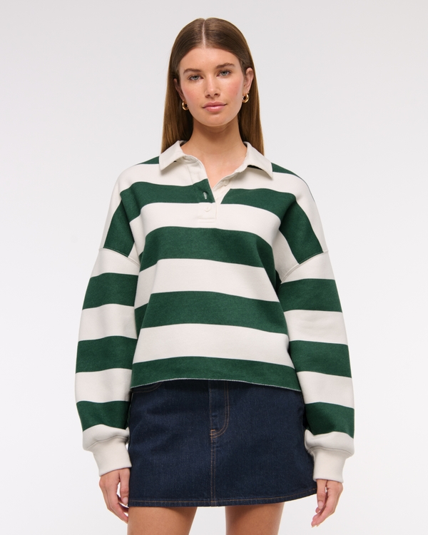 Essential Collared Polo Crew, Green Stripe view 1