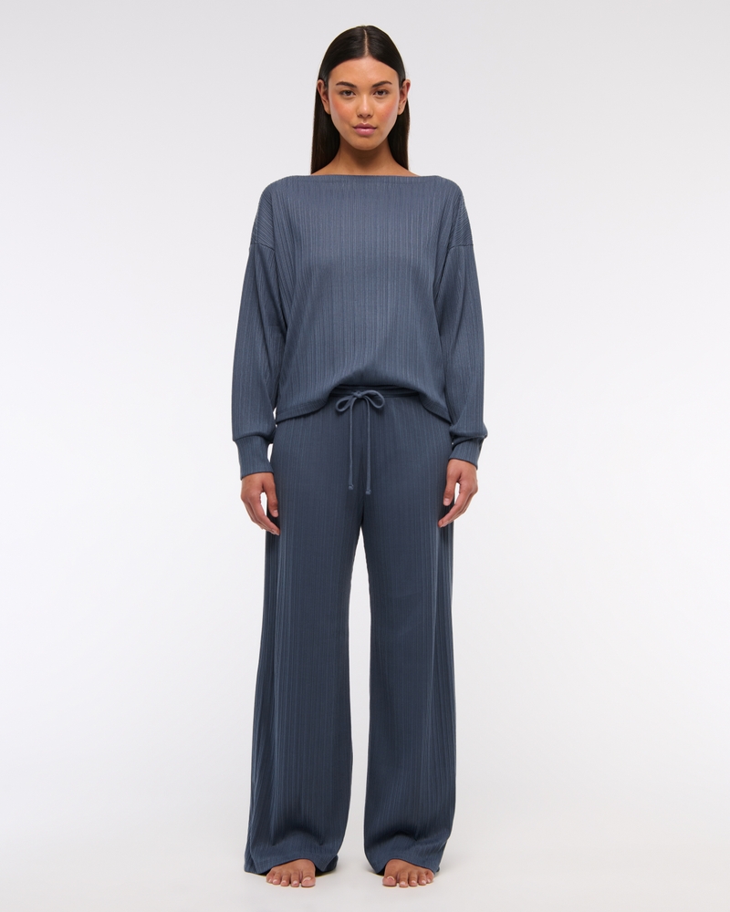 Long-Sleeve Lounge Wide Rib Slash Top