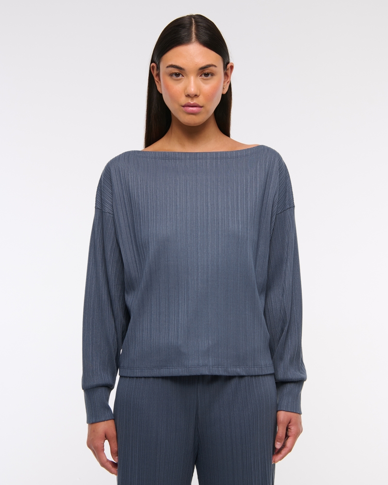 Long-Sleeve Lounge Wide Rib Slash Top