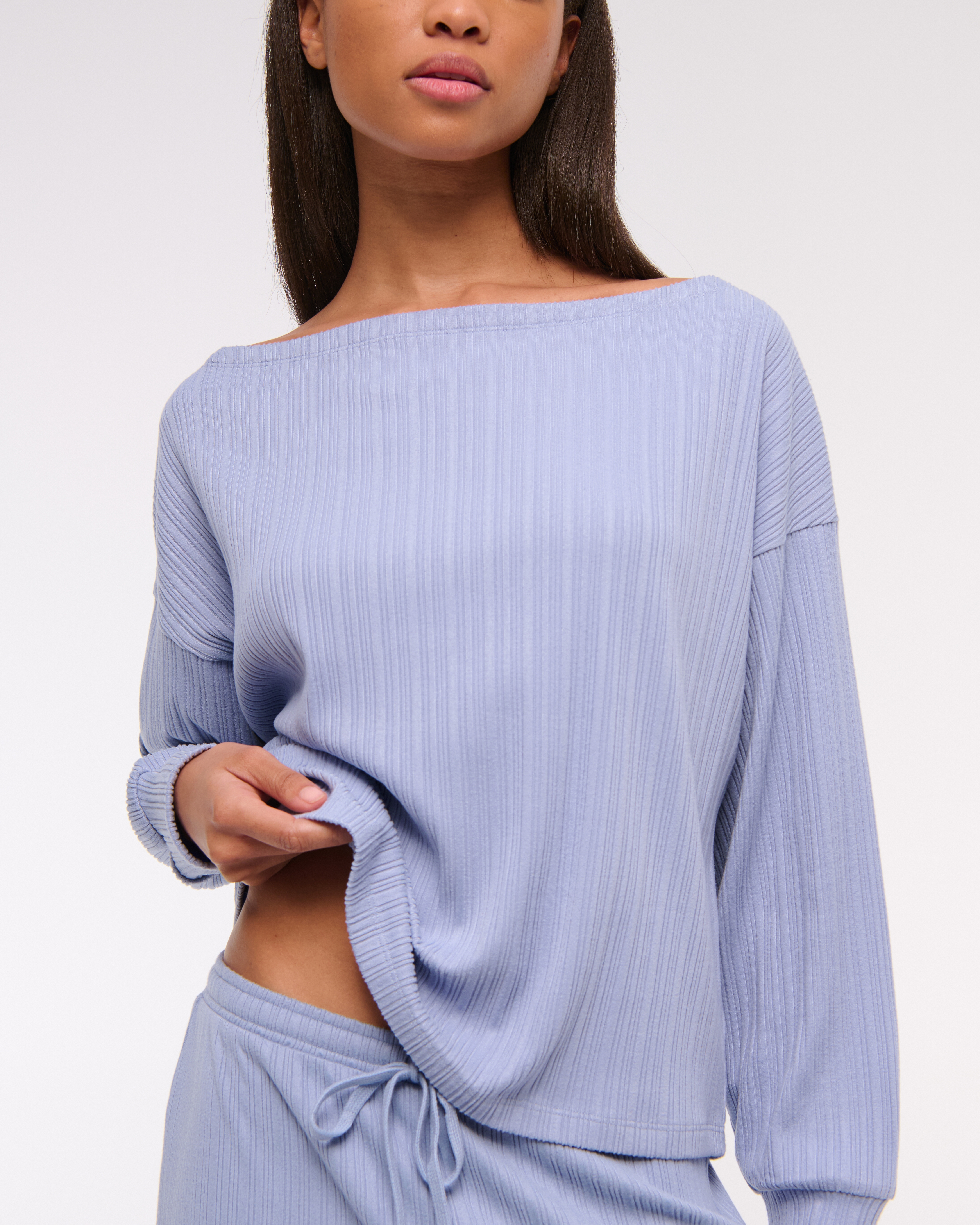 Abercrombie & Fitch Long-sleeve Lounge Wide Rib Slash Top In Purple