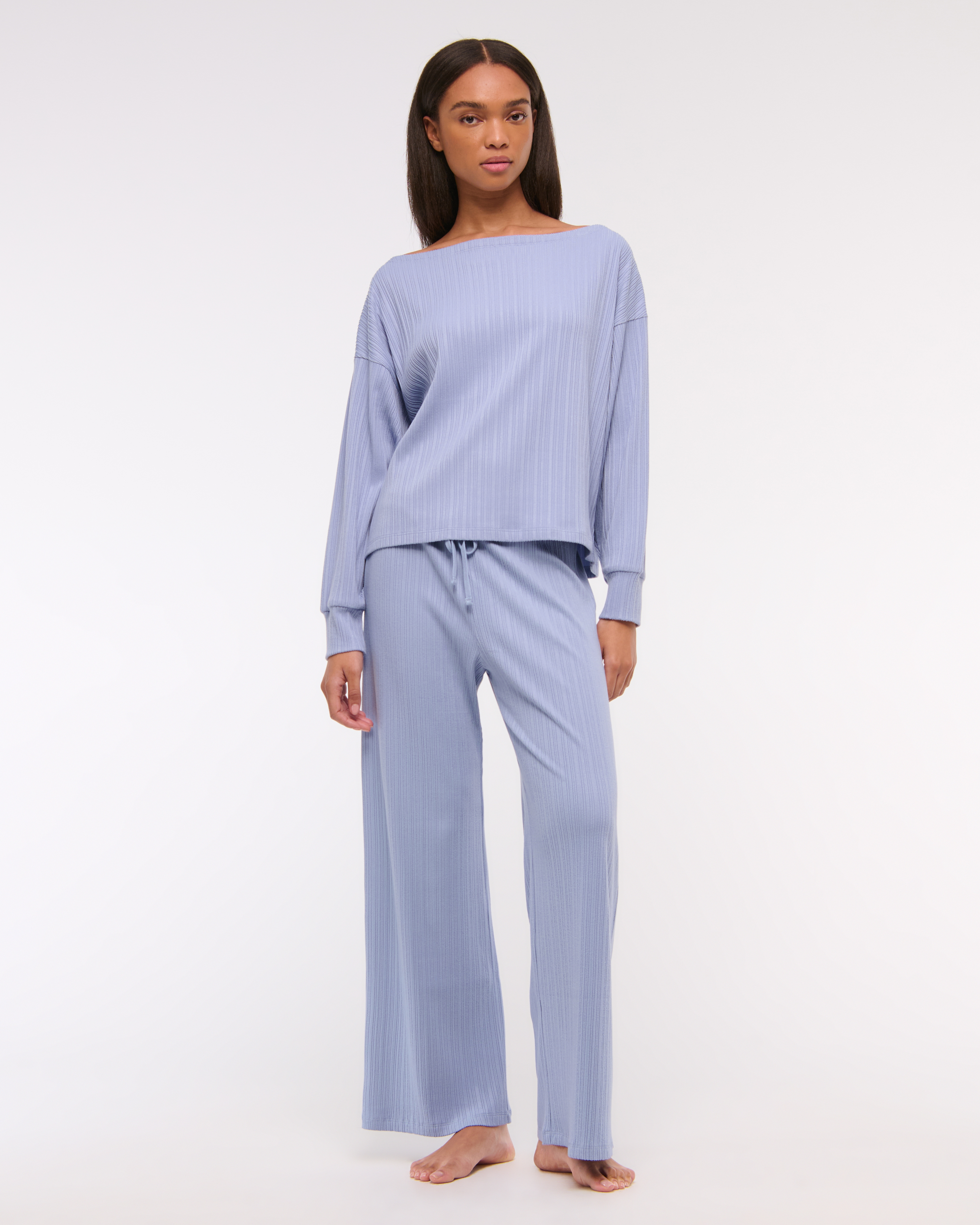 Abercrombie & Fitch Long-sleeve Lounge Wide Rib Slash Top In Purple