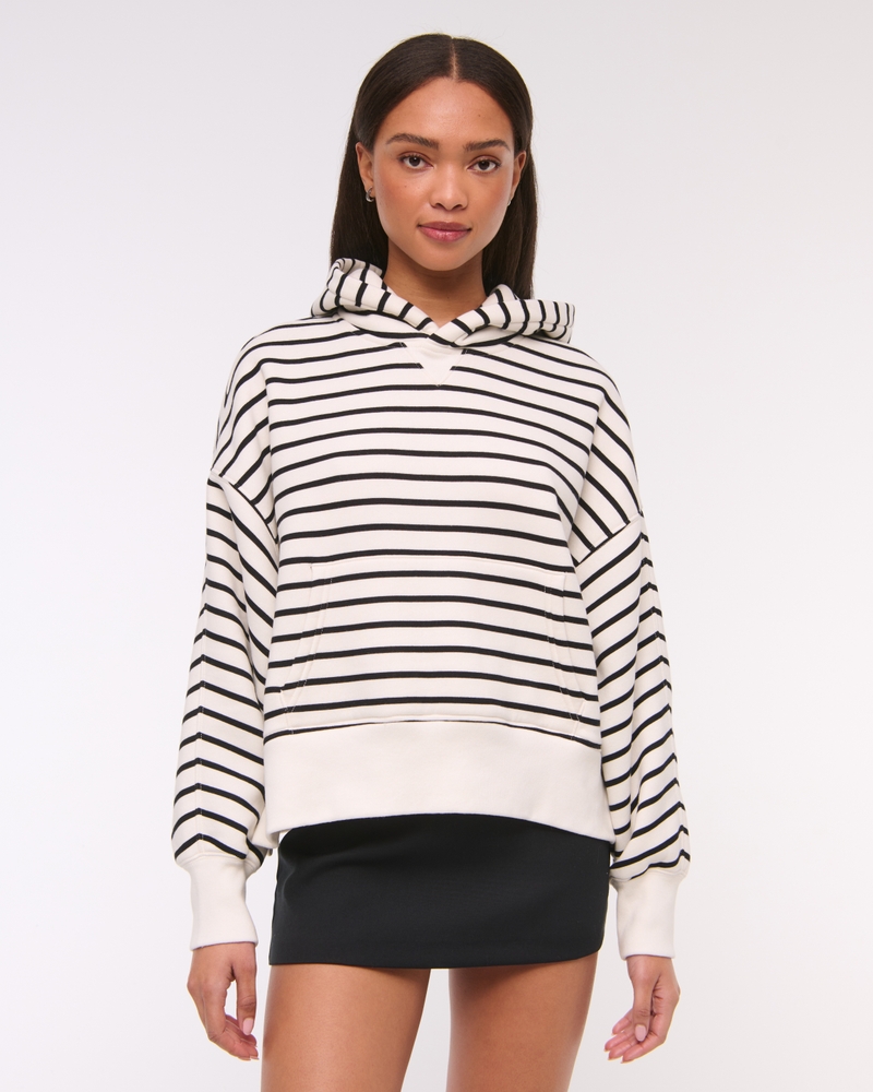 Off White Basic Style Striped Pullover Hoodie Black Women's