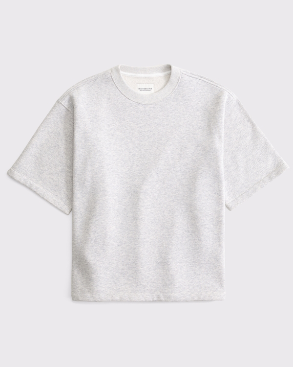 Oversized Short-Sleeve Fleece Tee, Light Gray view 1