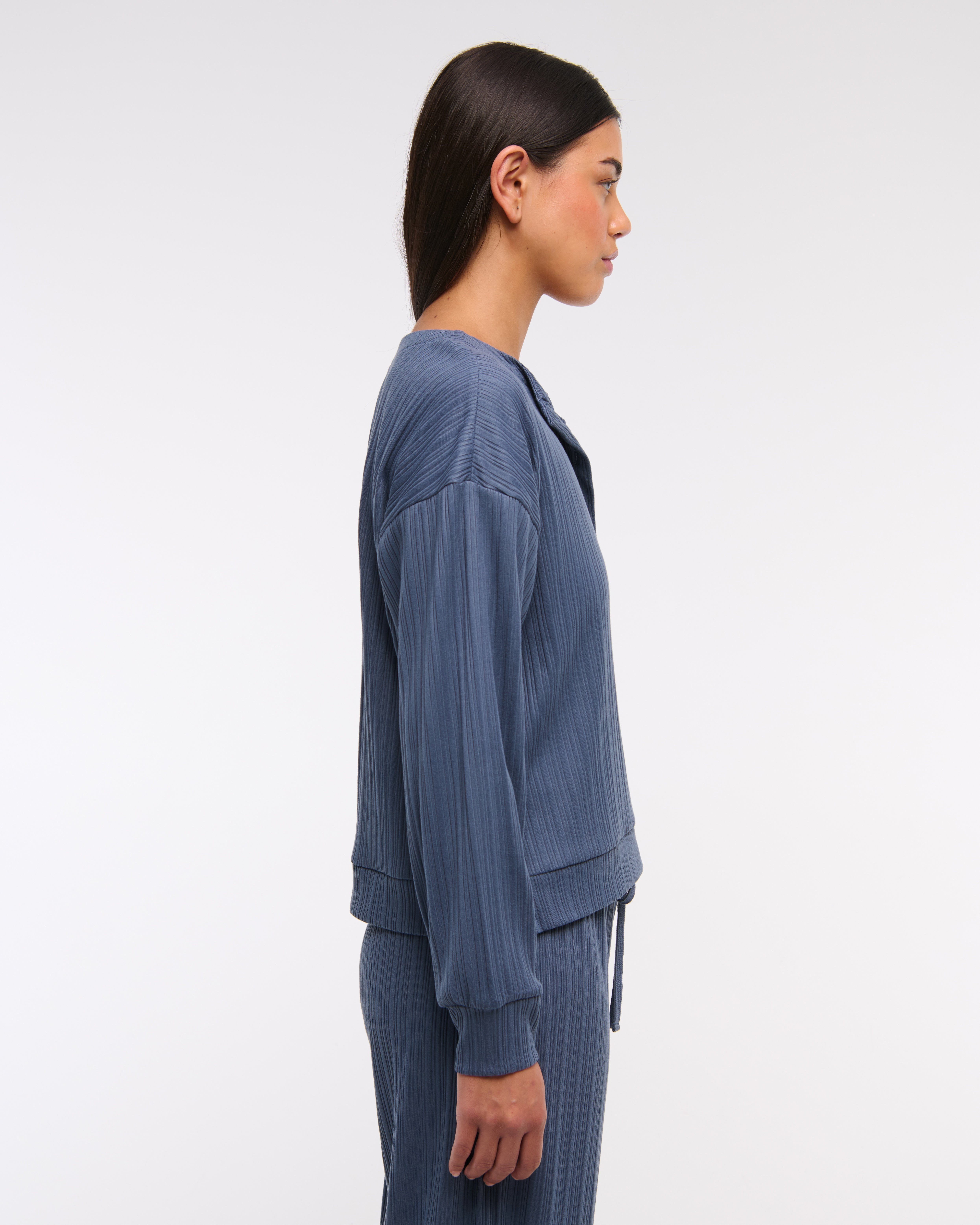 Abercrombie & Fitch Lounge Wide Rib Henley Sweatshirt In Blue