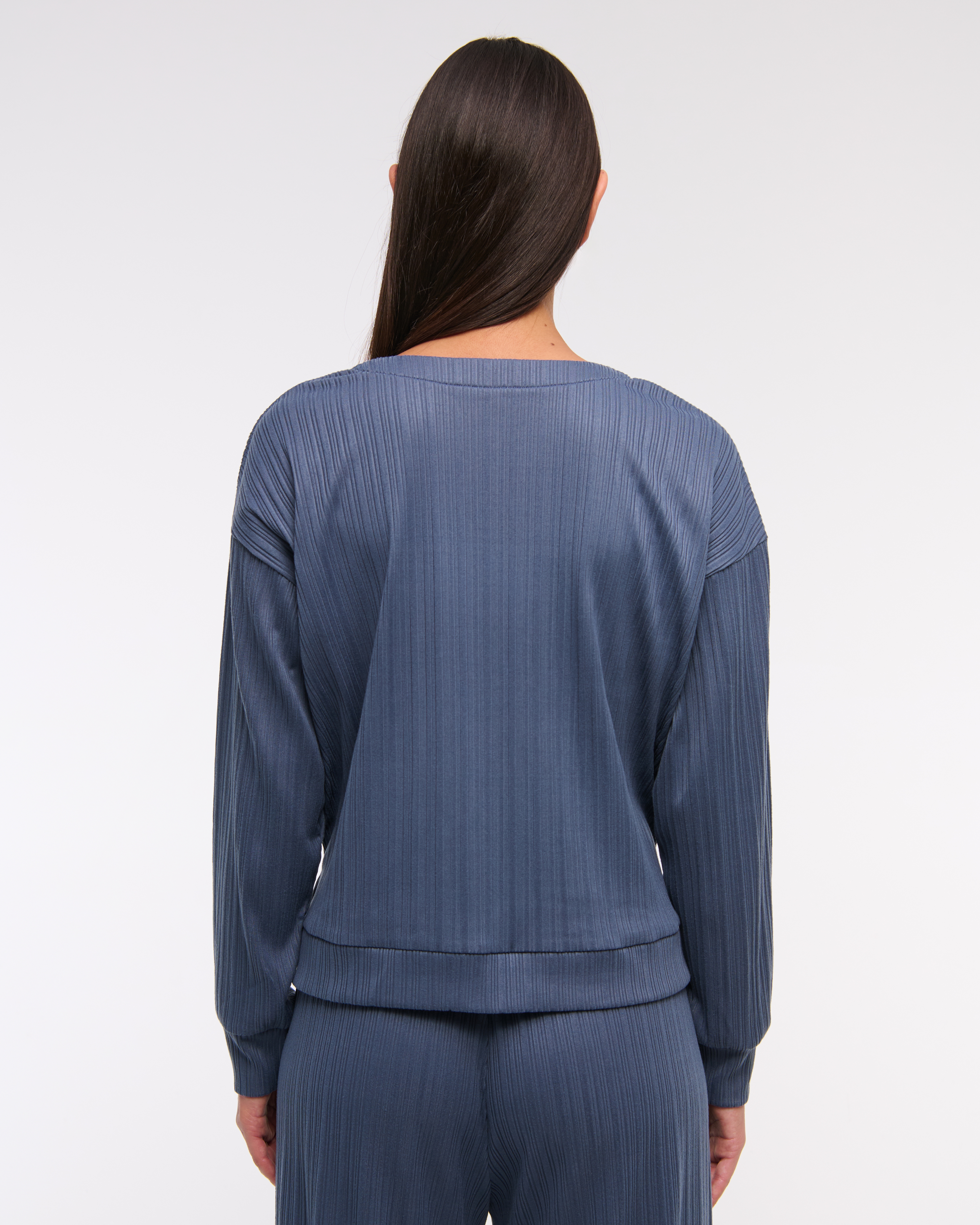 Abercrombie & Fitch Lounge Wide Rib Henley Sweatshirt In Blue