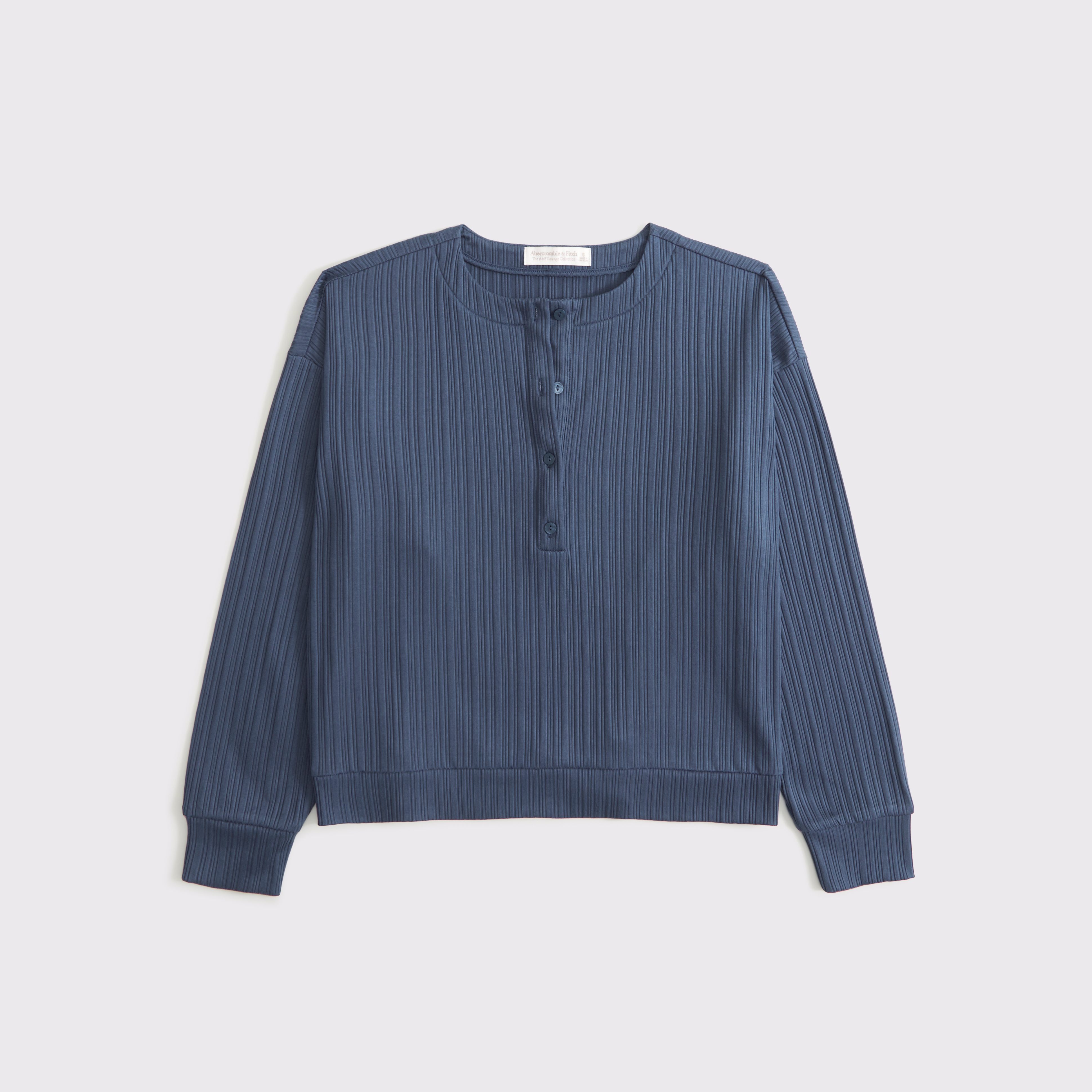 Abercrombie & Fitch Lounge Wide Rib Henley Sweatshirt In Blue