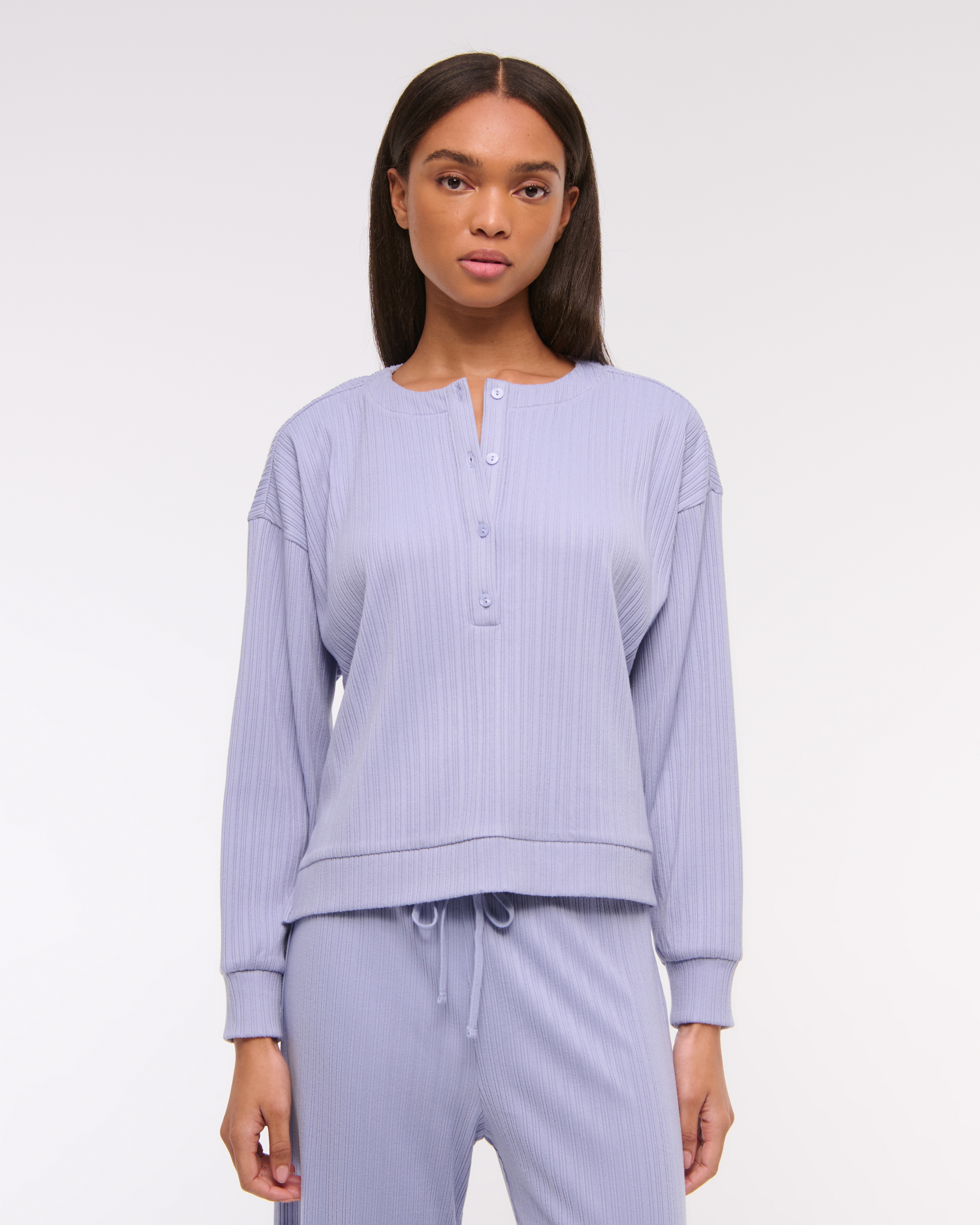 Abercrombie & Fitch Lounge Wide Rib Henley Sweatshirt In Purple