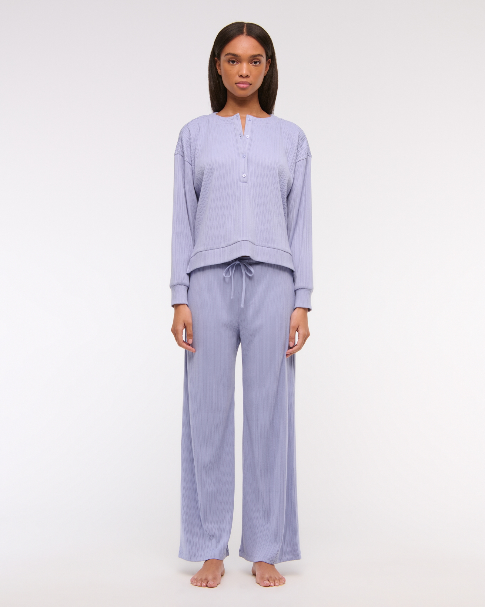 Lounge Wide Rib Henley Sweatshirt