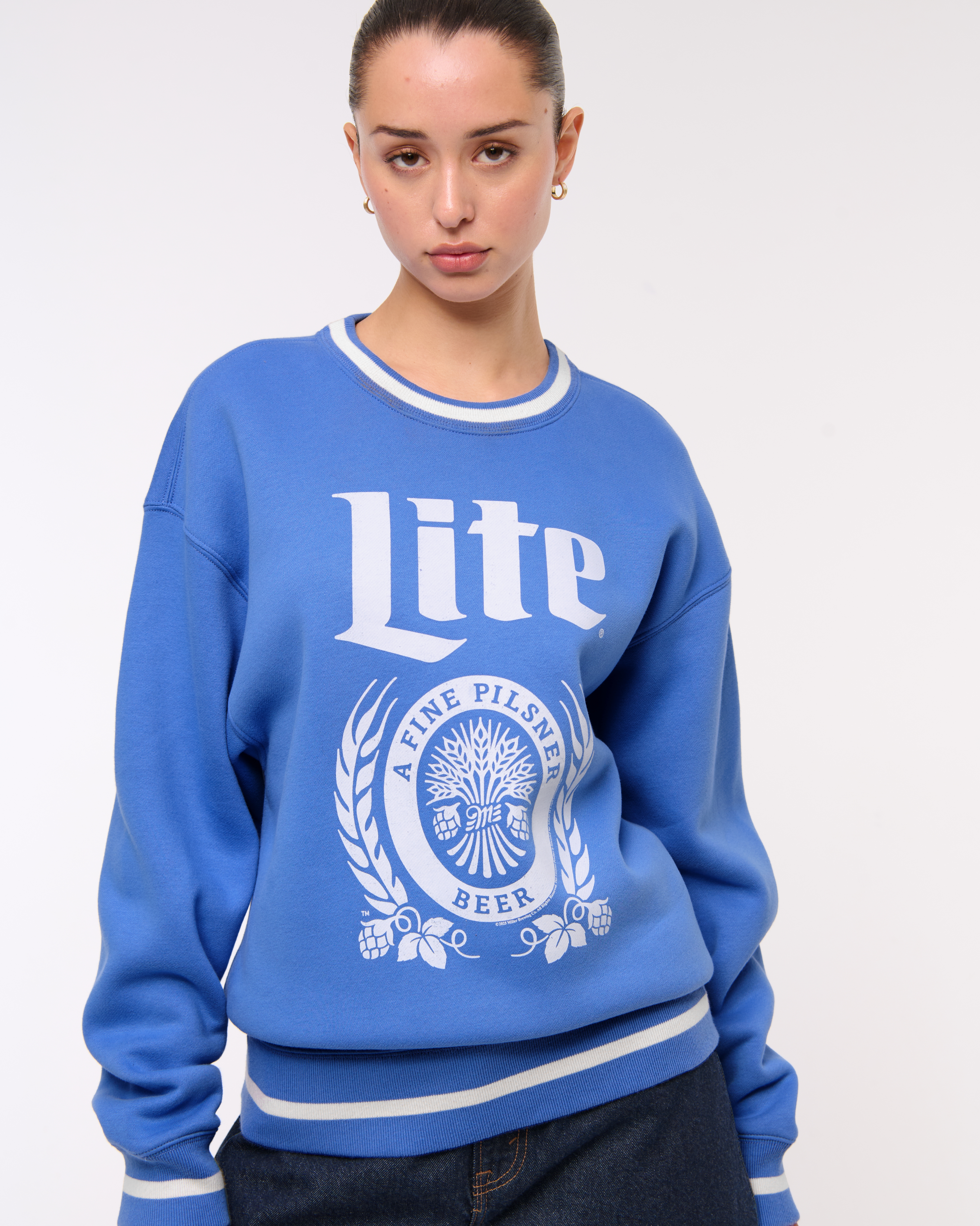 Abercrombie & Fitch Miller Lite Oversized Sunday Crew In Blue