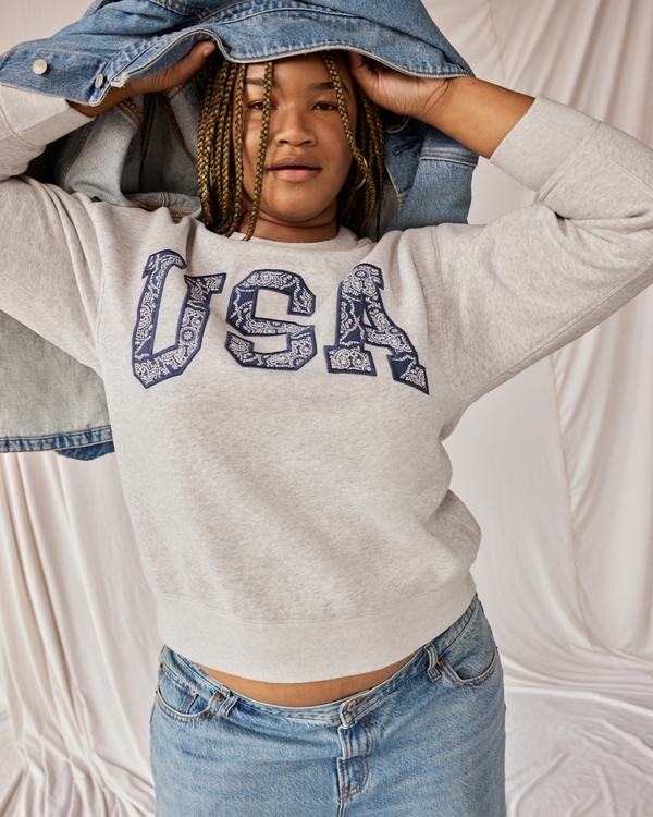 USA Oversized Sunday Crew, Light Gray view 1