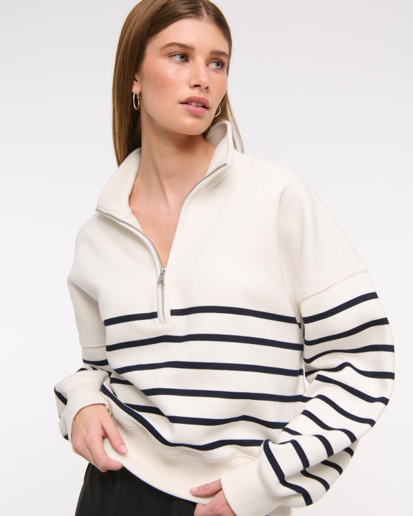 Essential Sunday Half-Zip, Cream Stripe view 1