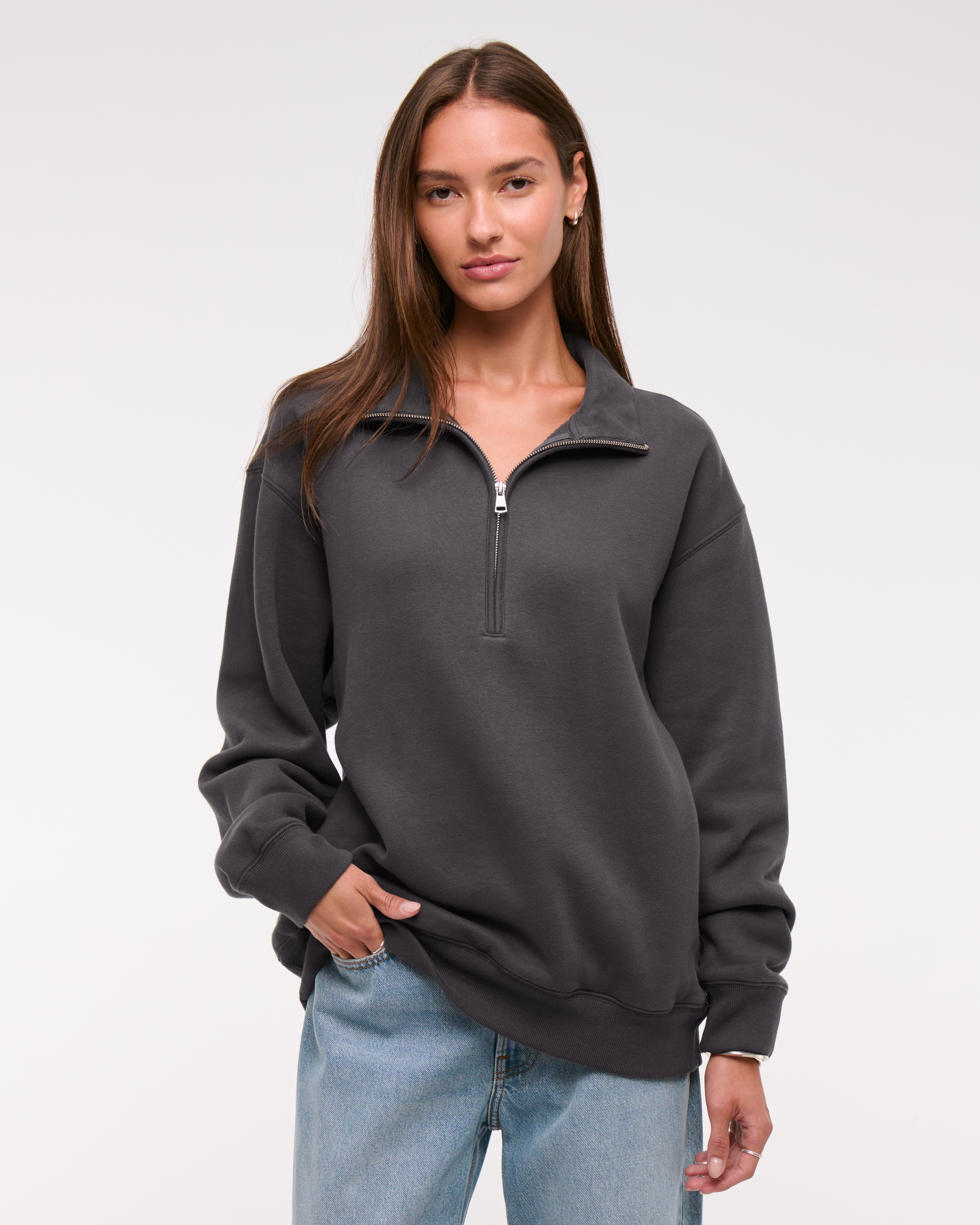 Женская толстовка на молнии Abercrombie & Fitch Sunday Half-Zip, цвет: Тёмный серый — фото 3