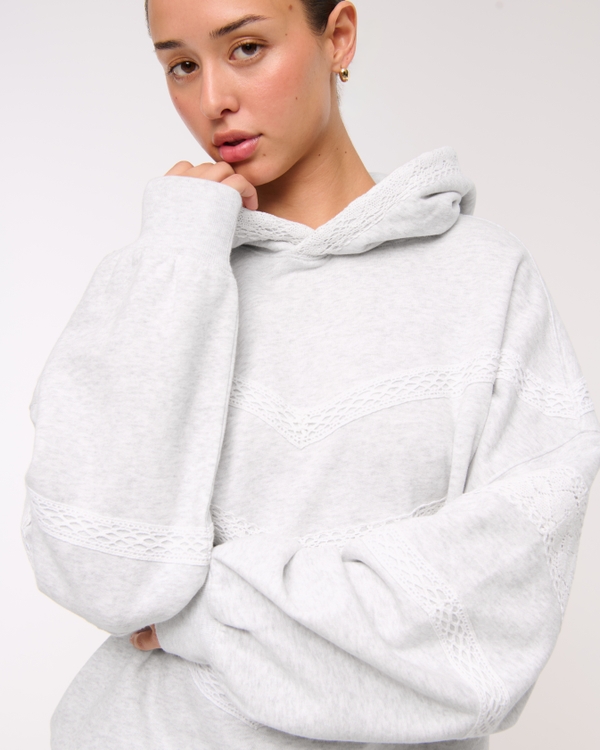 Lace-Trim Oversized Sunday Hoodie, Light Gray view 2