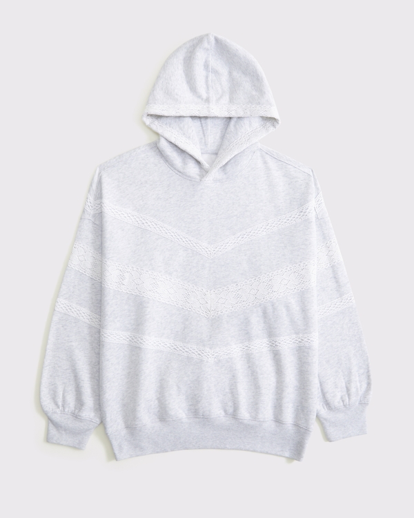 Lace-Trim Oversized Sunday Hoodie, Light Gray view 1