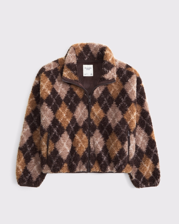 Sherpa Full-Zip Jacket, Brown Plaid view 1