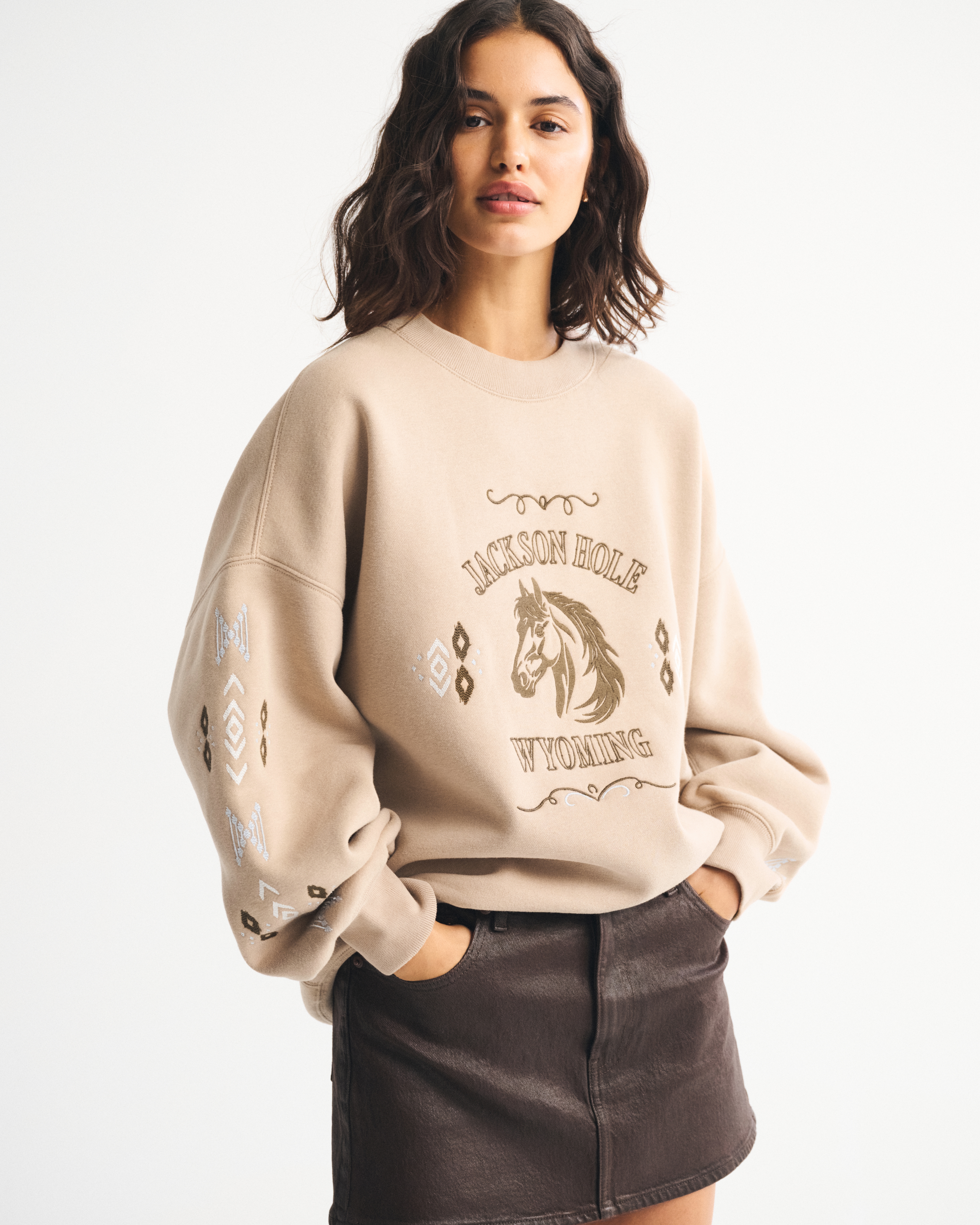 Abercrombie & Fitch Wyoming Oversized Sunday Crew In Brown