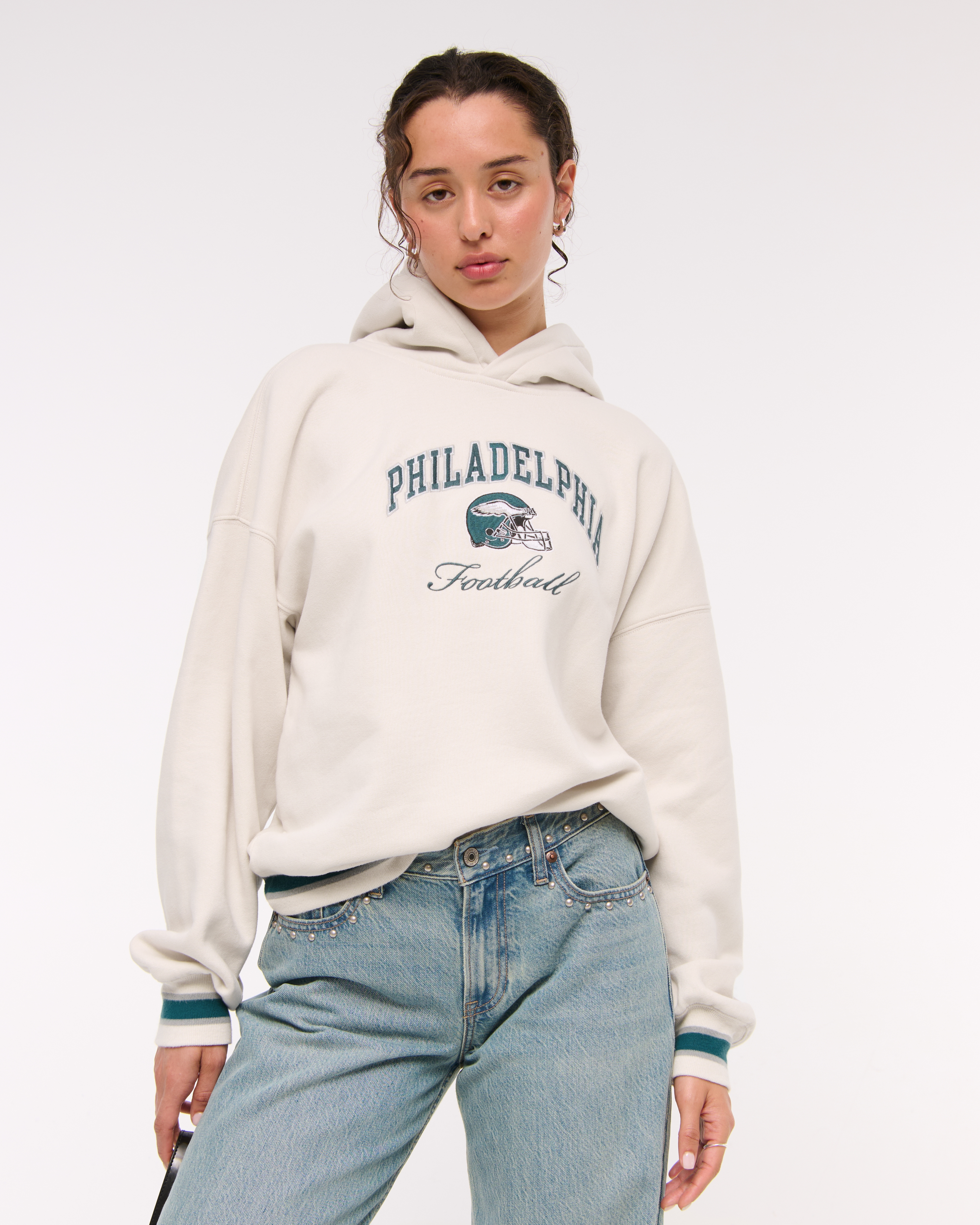 Abercrombie & Fitch Philadelphia Eagles Sunday Hoodie In White
