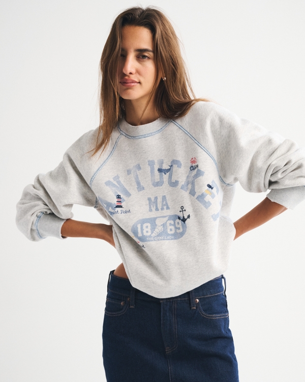 Graphic Raglan Classic Sunday Crew, Light Gray view 2