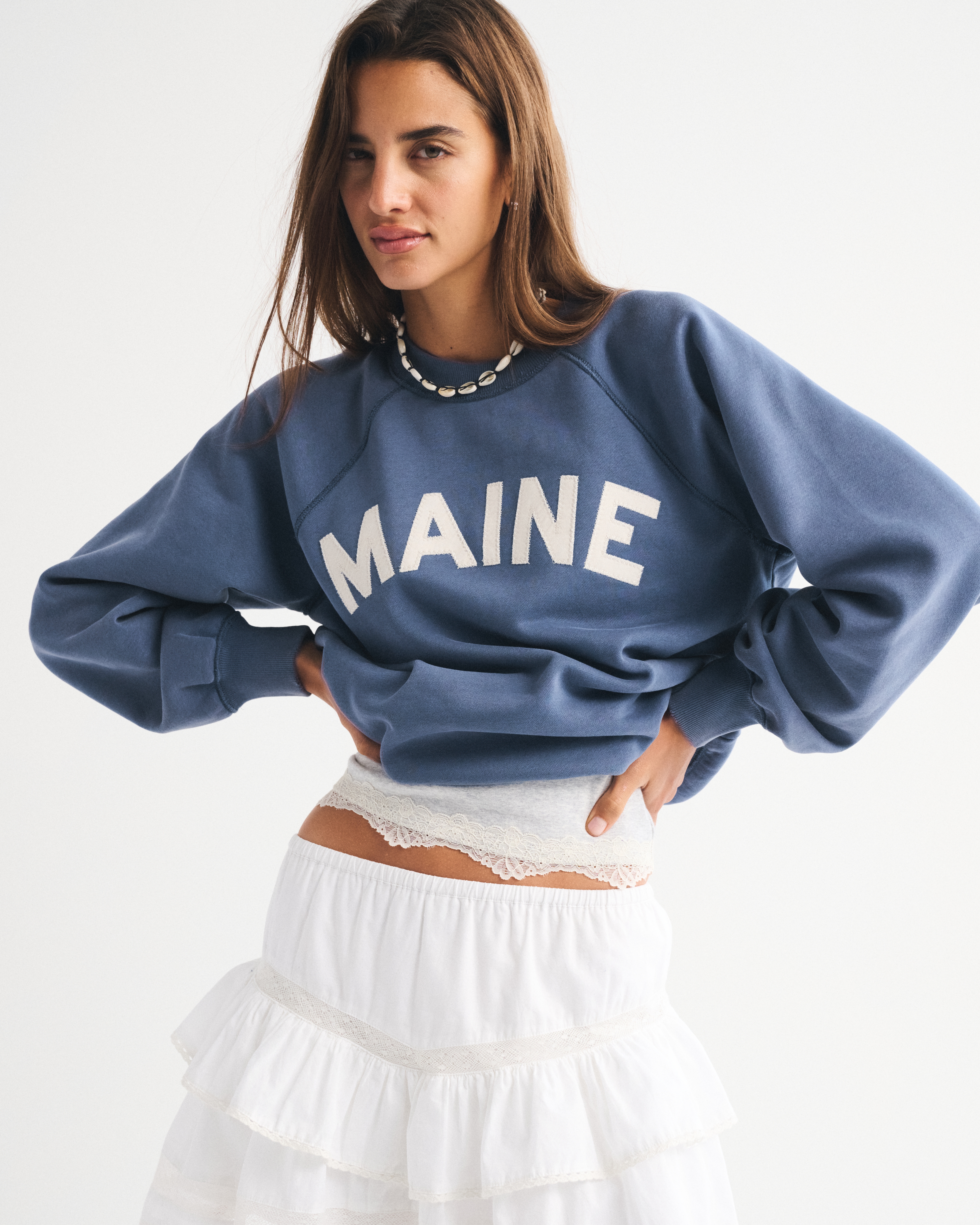 Abercrombie & Fitch Graphic Raglan Classic Sunday Crew In Blue