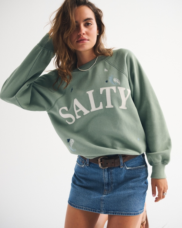 Graphic Raglan Classic Sunday Crew, Ocean Green view 1