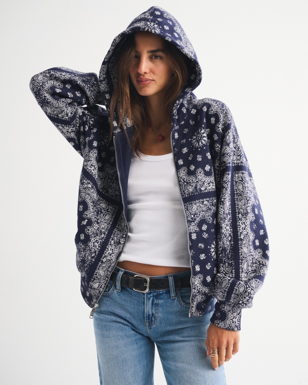 Sunday Hooded Full-Zip, Navy Paisley view 1